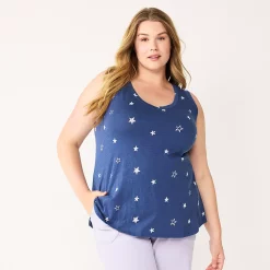 Plus Size Sonoma Goods For Life® V-Neck Swing Tank -StyleUp Sales Store 5497118 Navy Stars
