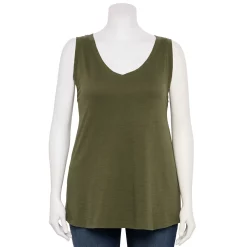 Plus Size Sonoma Goods For Life® V-Neck Swing Tank -StyleUp Sales Store 5497118 Olive Night