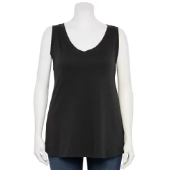 Plus Size Sonoma Goods For Life® V-Neck Swing Tank -StyleUp Sales Store 5497118 Pitch Black
