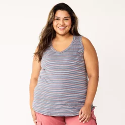 Plus Size Sonoma Goods For Life® V-Neck Swing Tank -StyleUp Sales Store 5497118 Plum Stripe