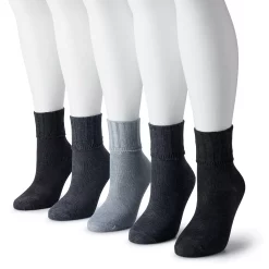 Women's Sonoma Goods For Life® 5-Pack Neutral Color Cuffed Crew Socks -StyleUp Sales Store 5497543 Gray Heather
