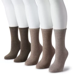 Women's Sonoma Goods For Life® 5 Pack Plain Knit Crew Socks -StyleUp Sales Store 5497544 Brown Heather