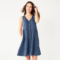 Women's Sonoma Goods For Life® Sleeveless Tiered Knit Dress -StyleUp Sales Store 5501602 Midnight Blue
