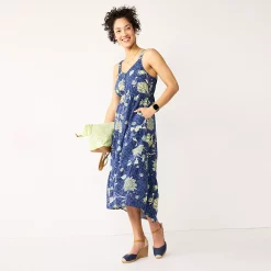 Women's Sonoma Goods For Life Tiered Midi Dress -StyleUp Sales Store 5504040 Blue Floral