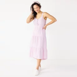 Women's Sonoma Goods For Life Tiered Midi Dress -StyleUp Sales Store 5504040 Lilac Stripe