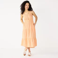 Women's Sonoma Goods For Life Tiered Midi Dress -StyleUp Sales Store 5504040 Peach Stripe
