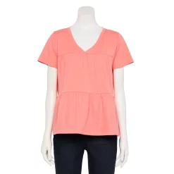 Women's Sonoma Goods For Life® Tiered V-Neck Top -StyleUp Sales Store 5508144 Coral
