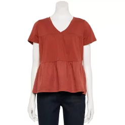 Women's Sonoma Goods For Life® Tiered V-Neck Top -StyleUp Sales Store 5508144 Dark Rust Chili