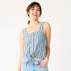 Women's Sonoma Goods For Life® Tie-Hem Squareneck Tank -StyleUp Sales Store 5510685 Denim Blue Stripe