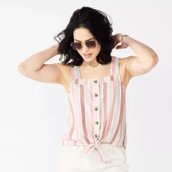 Women's Sonoma Goods For Life® Tie-Hem Squareneck Tank -StyleUp Sales Store 5510685 Mauve Multi Stripe