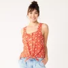 Women's Sonoma Goods For Life® Tie-Hem Squareneck Tank -StyleUp Sales Store 5510685 Red Checker Geo