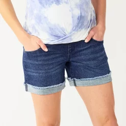 Maternity Sonoma Goods For Life® Over-The-Belly Panel Jean Shorts -StyleUp Sales Store 5514842 Dark Wash