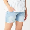 Maternity Sonoma Goods For Life® Over-The-Belly Panel Jean Shorts -StyleUp Sales Store 5514842 Medium Wash Destructio