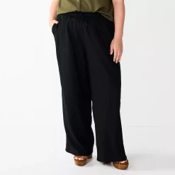 Plus Size Sonoma Goods For Life® Linen-Blend Wide-Leg Pants -StyleUp Sales Store 5517827 Black