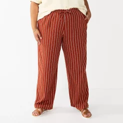Plus Size Sonoma Goods For Life® Linen-Blend Wide-Leg Pants -StyleUp Sales Store 5517827 Cinnamon Stripe