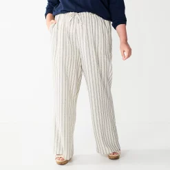 Plus Size Sonoma Goods For Life® Linen-Blend Wide-Leg Pants -StyleUp Sales Store 5517827 Ivory Stripe