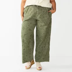 Plus Size Sonoma Goods For Life® Linen-Blend Wide-Leg Pants -StyleUp Sales Store 5517827 Olive Floral