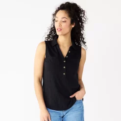 Women's Sonoma Goods For Life® Popover V-neck Utility Tank -StyleUp Sales Store 5522895 Black