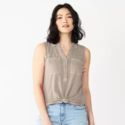 Women's Sonoma Goods For Life® Popover V-neck Utility Tank -StyleUp Sales Store 5522895 Khaki Brown