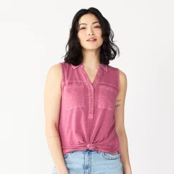Women's Sonoma Goods For Life® Popover V-neck Utility Tank -StyleUp Sales Store 5522895 Raspberry