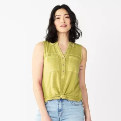 Women's Sonoma Goods For Life® Popover V-neck Utility Tank -StyleUp Sales Store 5522895 Yellow Green