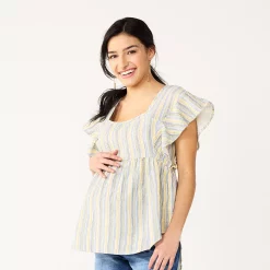 Maternity Sonoma Goods For Life® Squareneck Ruffle Top -StyleUp Sales Store 5525569 Multi Happy Stripe