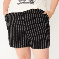 Plus Size Sonoma Goods For Life® Easy Pull-On Shorts -StyleUp Sales Store 5526465 Black Stripe
