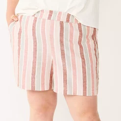 Plus Size Sonoma Goods For Life® Easy Pull-On Shorts -StyleUp Sales Store 5526465 Mauve Multi Stripe