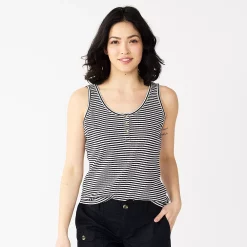 Women's Sonoma Goods For Life® Striped Henley Tank Top -StyleUp Sales Store 5529186 Black White Strip E