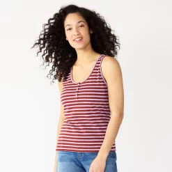 Women's Sonoma Goods For Life® Striped Henley Tank Top -StyleUp Sales Store 5529186 Purple Brown Stripe