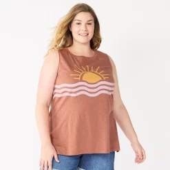 Plus Size Sonoma Goods For Life® Graphic Muscle Tank -StyleUp Sales Store 5529302 Brown Sunset