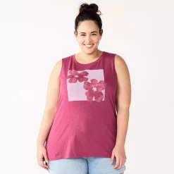 Plus Size Sonoma Goods For Life® Graphic Muscle Tank -StyleUp Sales Store 5529302 Purple Floral