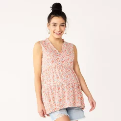 Maternity Sonoma Goods For Life® Tiered Ruffle Neck Top -StyleUp Sales Store 5530140 Red Blue Floral