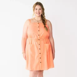 Plus Size Sonoma Goods For Life® Linen-Blend Tank Dress -StyleUp Sales Store 5539053 Peach Embroidery