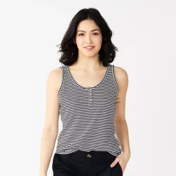 Women's Sonoma Goods For Life® Striped Henley Tank -StyleUp Sales Store 5542172 Black White Strip E