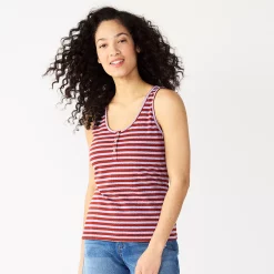 Women's Sonoma Goods For Life® Striped Henley Tank -StyleUp Sales Store 5542172 Purple Brown Stripe