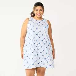 Plus Size Sonoma Goods For Life® Pocket Sleeveless Swing Dress -StyleUp Sales Store 5546108 Blue Dye