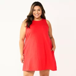 Plus Size Sonoma Goods For Life® Pocket Sleeveless Swing Dress -StyleUp Sales Store 5546108 Red
