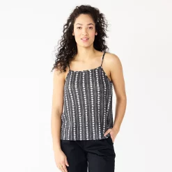 Women's Sonoma Goods For Life® Squareneck Camisole -StyleUp Sales Store 5546411 Black Flower Stripe