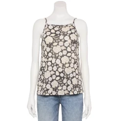 Women's Sonoma Goods For Life® Squareneck Camisole -StyleUp Sales Store 5546411 Black White Blooms