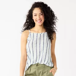 Women's Sonoma Goods For Life® Squareneck Camisole -StyleUp Sales Store 5546411 Light Blue Flower Stri