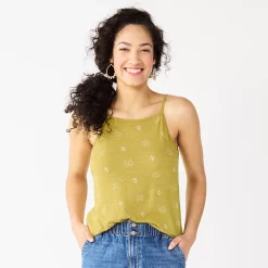 Women's Sonoma Goods For Life® Squareneck Camisole -StyleUp Sales Store 5546411 Lime Geo Print