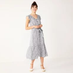 Women's Sonoma Goods For Life® Ruffle Midi Dress -StyleUp Sales Store 5547162 Purple Floral