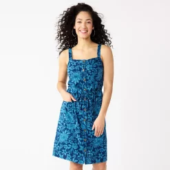 Women's Sonoma Goods For Life® Print Button-Front Tank Dress -StyleUp Sales Store 5547163 Blue Floral