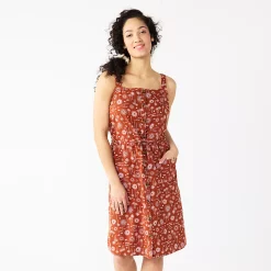 Women's Sonoma Goods For Life® Print Button-Front Tank Dress -StyleUp Sales Store 5547163 Brown Floral