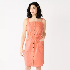 Women's Sonoma Goods For Life® Print Button-Front Tank Dress -StyleUp Sales Store 5547163 Peach Embroidery