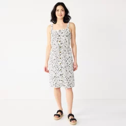 Women's Sonoma Goods For Life® Print Button-Front Tank Dress -StyleUp Sales Store 5547163 White Floral