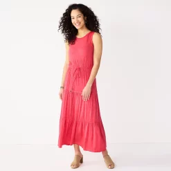 Women's Sonoma Goods For Life® Tiered Maxi Tank Dress -StyleUp Sales Store 5548145 Coral