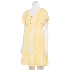 Maternity Sonoma Goods For Life® Flutter-Sleeve Tiered Dress -StyleUp Sales Store 5549577 Yellow Candy Stripe
