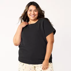 Plus Size Sonoma Goods For Life® Short-Sleeve Fleece Sweatshirt -StyleUp Sales Store 5550378 Black